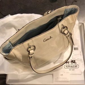 Ivory patent leather COACH bag